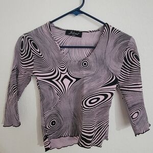 Jolina Paris Black & Light Purple Optical Swirl Long Sleeve Top